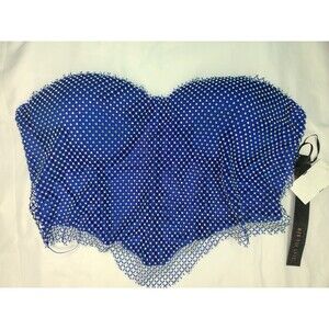 MAD FOR LOVE TOP TEENS SZ L BLUE CROP SHEER SEQUIN ZIP INDERWIRED PAD BRA NEW